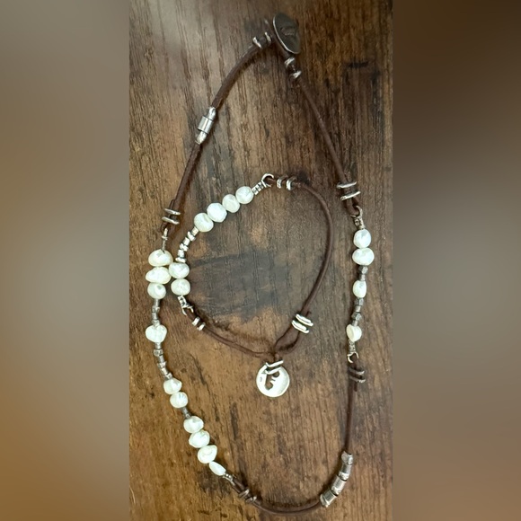 Silpada Freshwater Pearl, Sterling Silver & Braided Leather Necklace & Bracelet - Picture 7 of 16